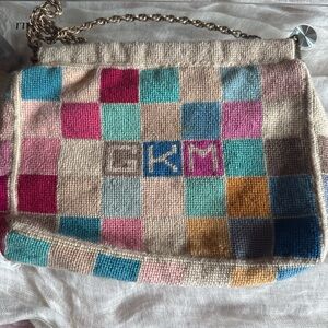 Multicolor checkered knit shoulder bag